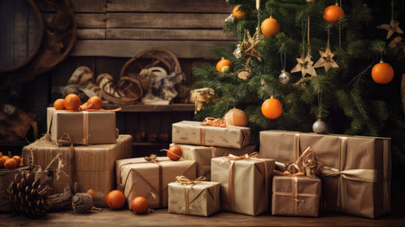photograph christmas presents under treeの写真素材