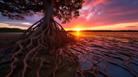 water trees with rootsの素材