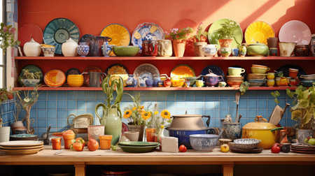 colorful kitchen counter displayの素材