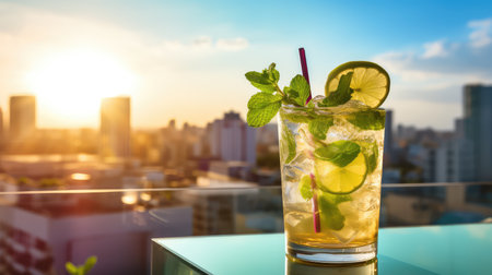 rooftop summer mojito drink backgroundの素材