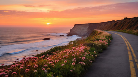 coastal sunrise roadの素材