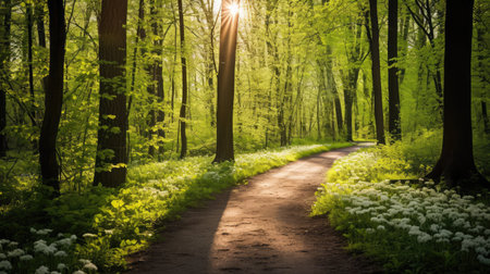 sunlit spring wood backgroundの素材