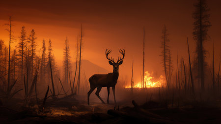 flames forest fire animalの素材