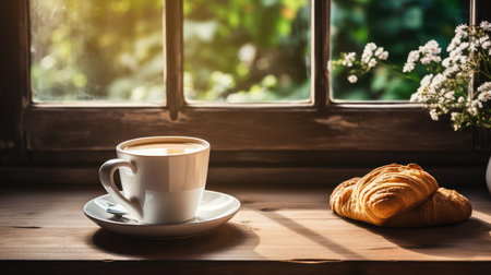 photograph white mug on tableの素材