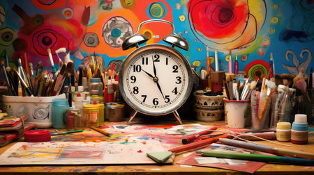 photograph alarm clock on deskの素材