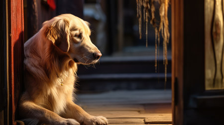 rustic dog at doorの素材