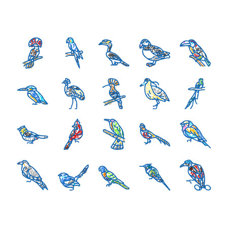 bird exotic animal nature wild icons hand drawn