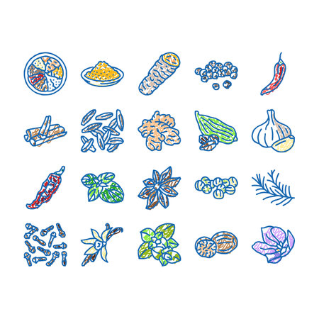 spice food herb leaf icons hand drawnのイラスト素材