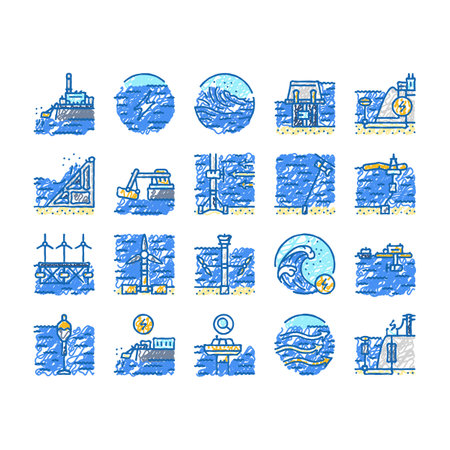 wave energy power tidal icons hand drawnのイラスト素材