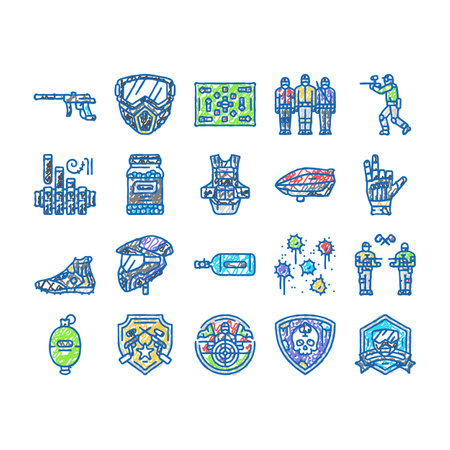 paintball game player team icons hand drawnのイラスト素材
