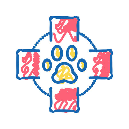 medical cross pet paw icon doodle illustrationのイラスト素材