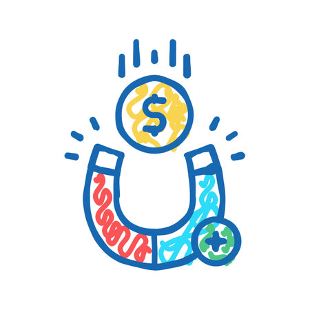 magnetic attracting money icon doodle illustrationのイラスト素材