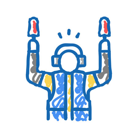 airport employee direct plane to runway icon doodle illustrationのイラスト素材