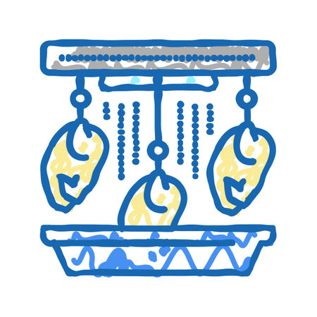 chicken carcass in factory washing machine icon doodle illustrationのイラスト素材
