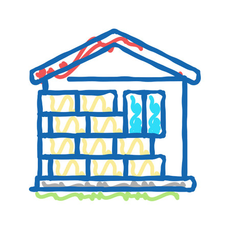 wall insulation outside mineral wool icon doodle illustrationのイラスト素材