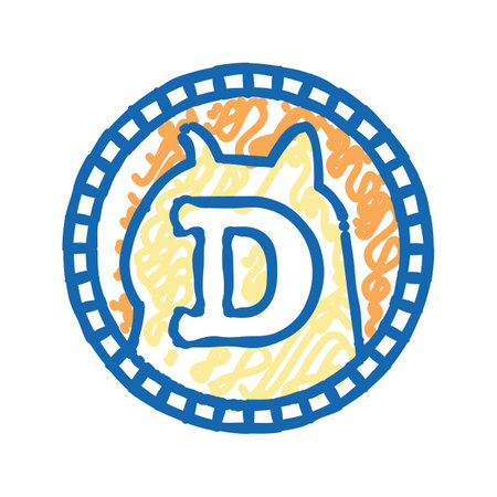 dogecoin cryptocurrency coin icon doodle illustration