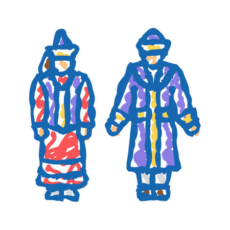 kazakhstan national clothes icon doodle illustrationのイラスト素材