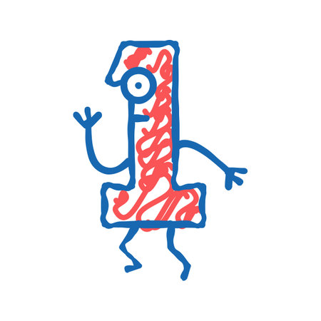 one number character icon doodle illustrationのイラスト素材