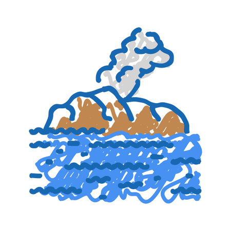 island volcano icon doodle illustrationのイラスト素材
