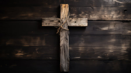 centered wooden cross on blackの素材