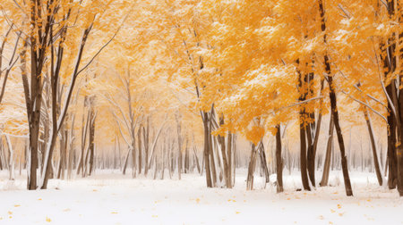 serene fall leaves with snowの素材