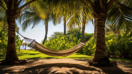 oasis palm tree with hammockの素材