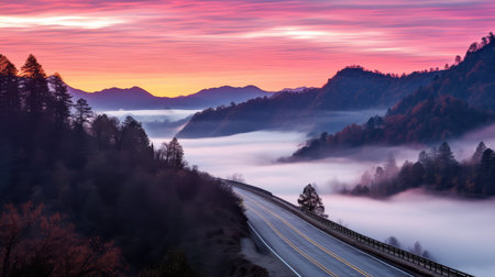 mountain sunrise on the roadの素材