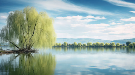lakeside spring landscape backgroundsの素材