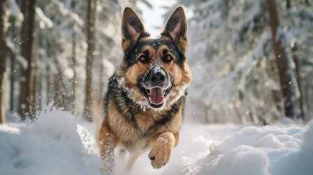 snow german shepherd winterの素材