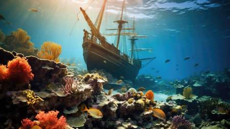 reef boat under waterの素材