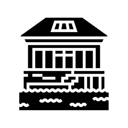 lakeside cabin wooden glyph icon vector illustrationのイラスト素材