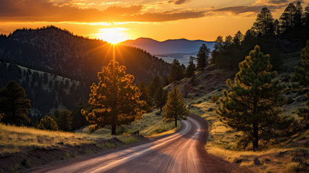 lush mountain dirt roadの素材