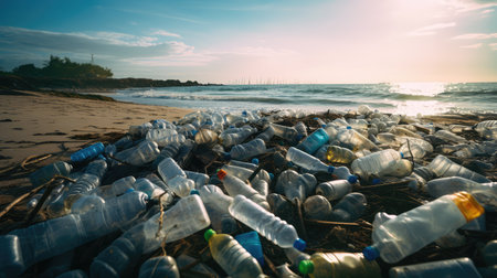 ocean pile of plastic bottlesの素材