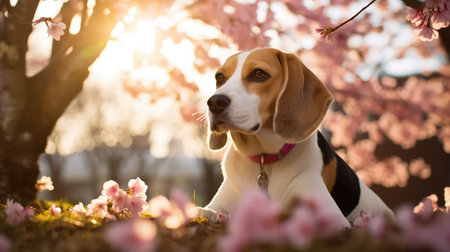 cherry beagle in springの素材