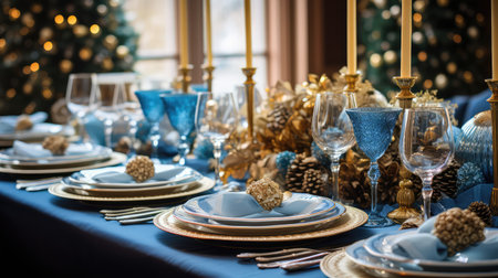 dining blue and gold christmasの素材