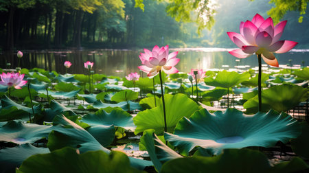 serene flowers waterの素材