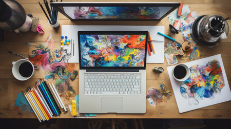 vibrant office desk flat layの素材