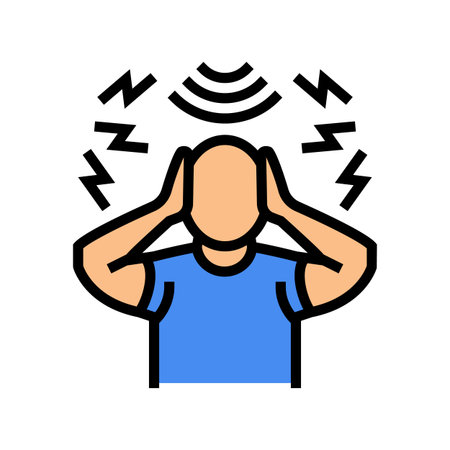 person covering ears due loud noise color icon vector illustrationのイラスト素材