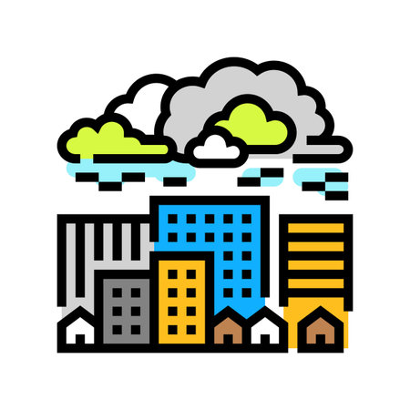 dangerous glowing cloud over city radioactive pollution color icon vector illustrationのイラスト素材