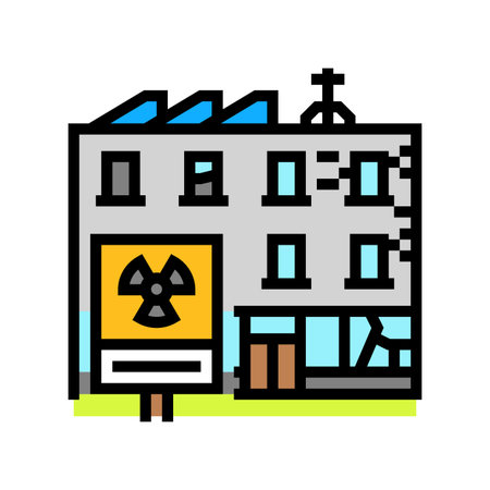radiation warning on abandoned building radioactive pollution color icon vector illustrationのイラスト素材