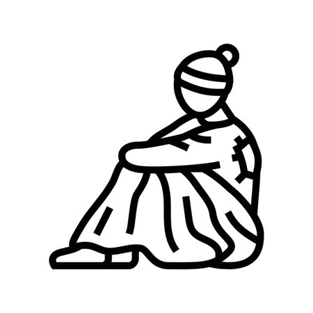 person sitting street blanket line icon vector illustrationのイラスト素材