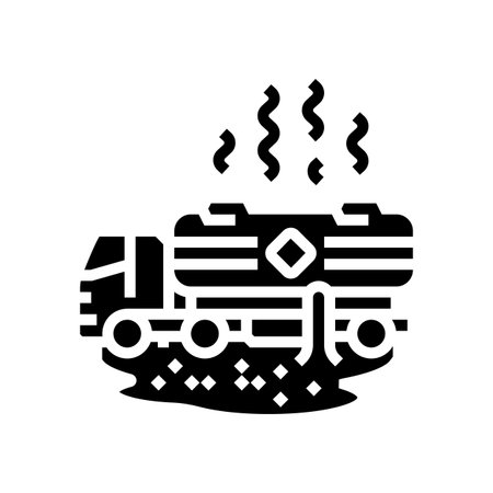 tanker truck leaking hazardous materials glyph icon vector illustrationのイラスト素材