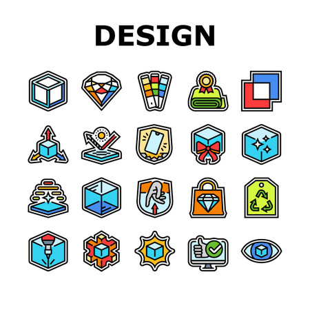 design aesthetics product icons set vectorのイラスト素材