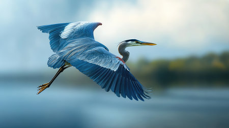 bird blue heron flyingの素材