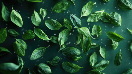 realistic tossed green leavesの素材