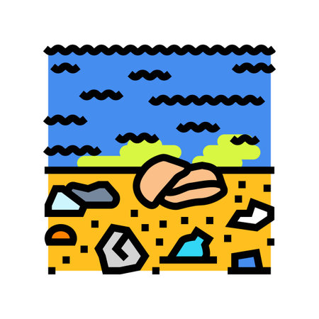 trash covered beach color icon vector illustrationのイラスト素材