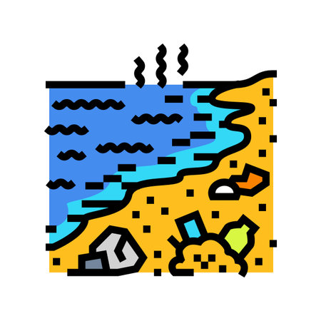 rotting garbage riverbank color icon vector illustrationのイラスト素材
