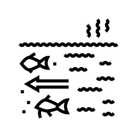 fish migration disruption pollution line icon vector illustrationのイラスト素材