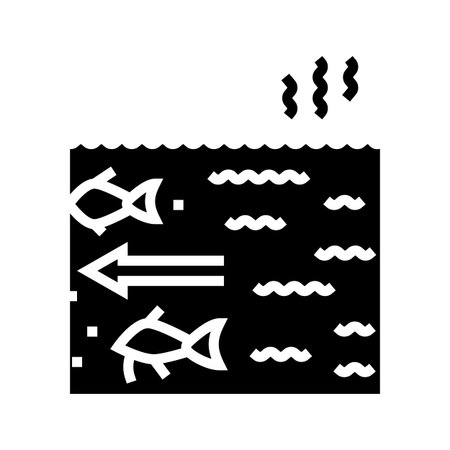 fish migration disruption pollution glyph icon vector illustrationのイラスト素材