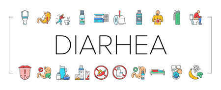 diarrhea causes icons set vectorのイラスト素材
